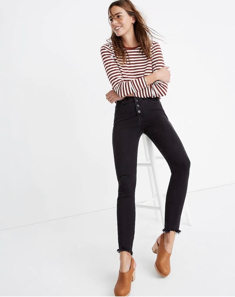 Madewell 10" High-Rise Skinny Jeans Washed Out  Black: Button Up 26